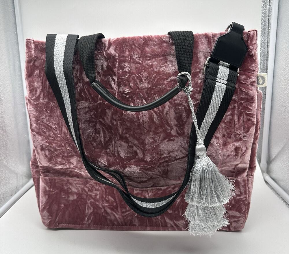 Koala Kanvas Pink Crushed Velvet Top Handle X-Large Tote Bag w/Detachable Strap
